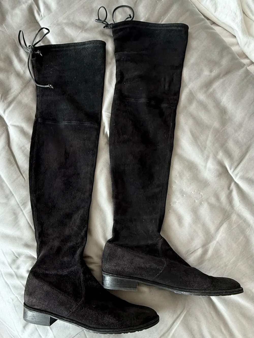 Stuart Weitzman Women’s Lowland Black Suede Over-the-Knee Boots w/Low Heel - 8.5